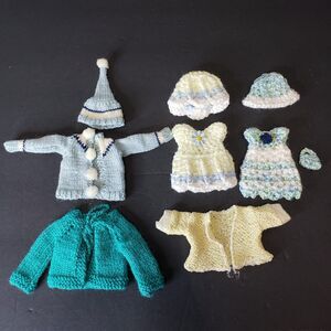 Lot of 8pc Bundle on Knit Small Doll Clothes 6-8" Crochet Clothing Sweater